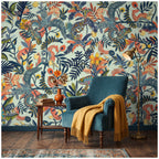 Colorful Chameleon & Tropical Leaves wallpaper in a styled room, view 2