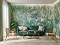Vintage Green Tropical Forest wallpaper in a styled room, view 1