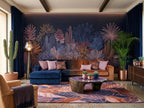 Navy Cactus & Tropical Plants wallpaper in a styled room, view 1