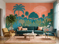 Coral Tropical Palm Garden wallpaper in a styled room, view 1