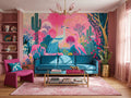 Pink Tropical Birds & Cactus Garden wallpaper in a styled room, view 1