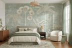 Sage Tropical Landscape & Birds wallpaper in a styled room, view 1