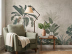 Green Banana Leaves on Beige wallpaper in a styled room, view 3