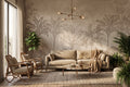 Sepia Tropical Palm Sketch wallpaper in a styled room, view 1