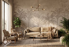 Sepia Tropical Palm Sketch wallpaper in a styled room, view 1
