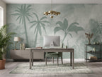 Pastel Green Palm Silhouettes wallpaper in a styled room, view 3