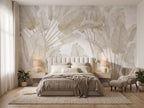 Cream & Beige Oversized Tropical Leaves wallpaper in a styled room, view 2