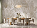 Cream & Beige Oversized Tropical Leaves wallpaper in a styled room, view 3