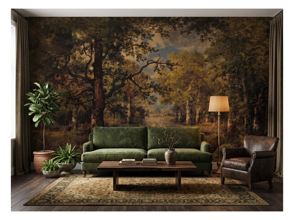 Autumn Classical Forest wallpaper in a styled room, view 1