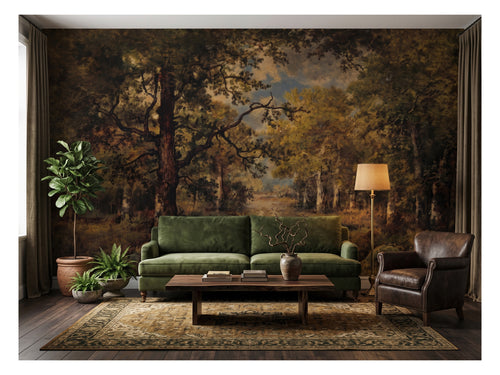 Autumn Classical Forest wallpaper in a styled room, view 1