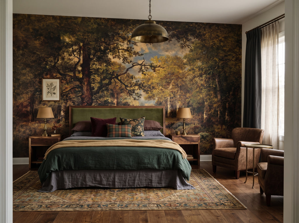 Autumn Classical Forest wallpaper in a styled room, view 2