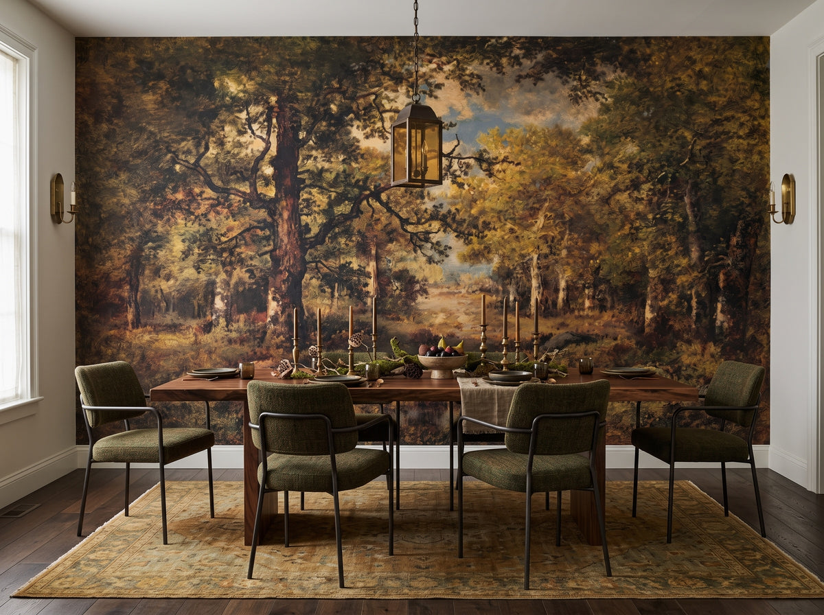 Autumn Classical Forest wallpaper in a styled room, view 3