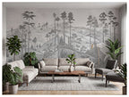 Gray Tropical Hills Linework wallpaper in a styled room, view 1