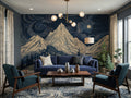 Navy Starry Night & Mountains wallpaper in a styled room, view 1