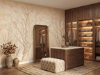 Beige & Gold Delicate Tree Sketches wallpaper in a styled room, view 3