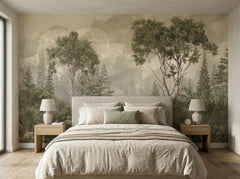 Green Misty Forest wallpaper in a styled room, view 2