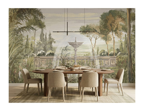 Classical Garden & Fountain wallpaper in a styled room, view 2