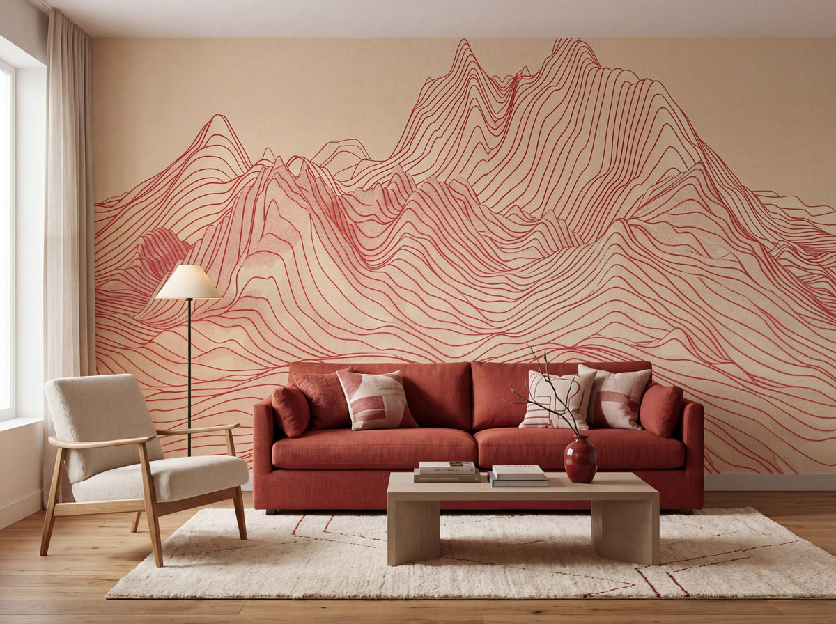 Terracotta Mountain Panorama wallpaper in a styled room, view 1