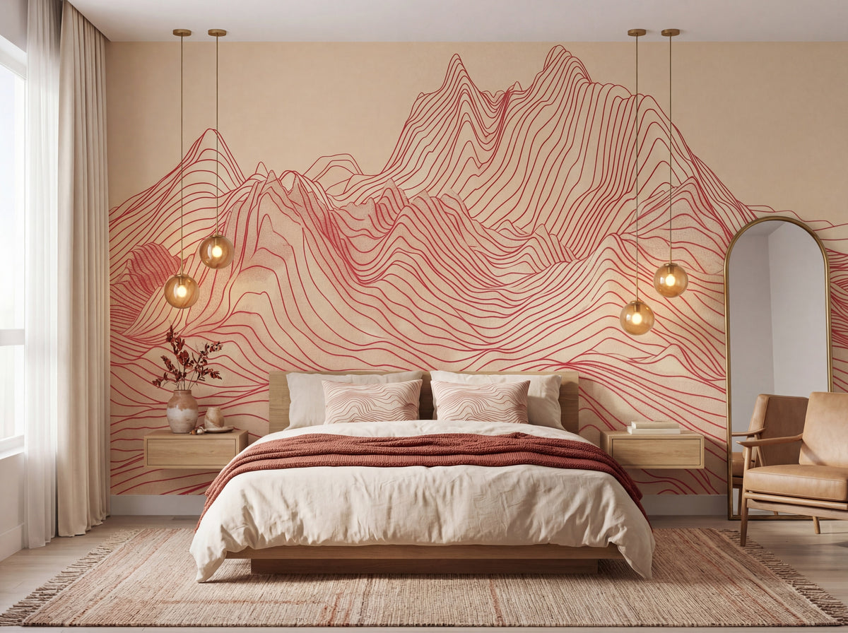 Terracotta Mountain Panorama wallpaper in a styled room, view 2
