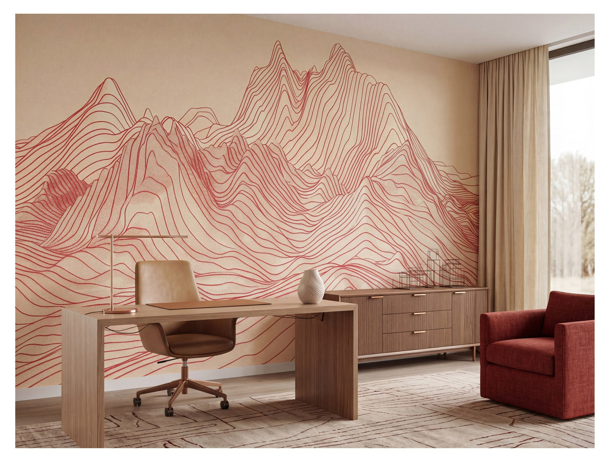 Terracotta Mountain Panorama wallpaper in a styled room, view 3