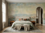 Pastel Sunset Lake & Mountains wallpaper in a styled room, view 2