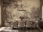 Sepia Classical Countryside Trees wallpaper in a styled room, view 2
