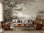 Vintage Green Country Lane wallpaper in a styled room, view 1