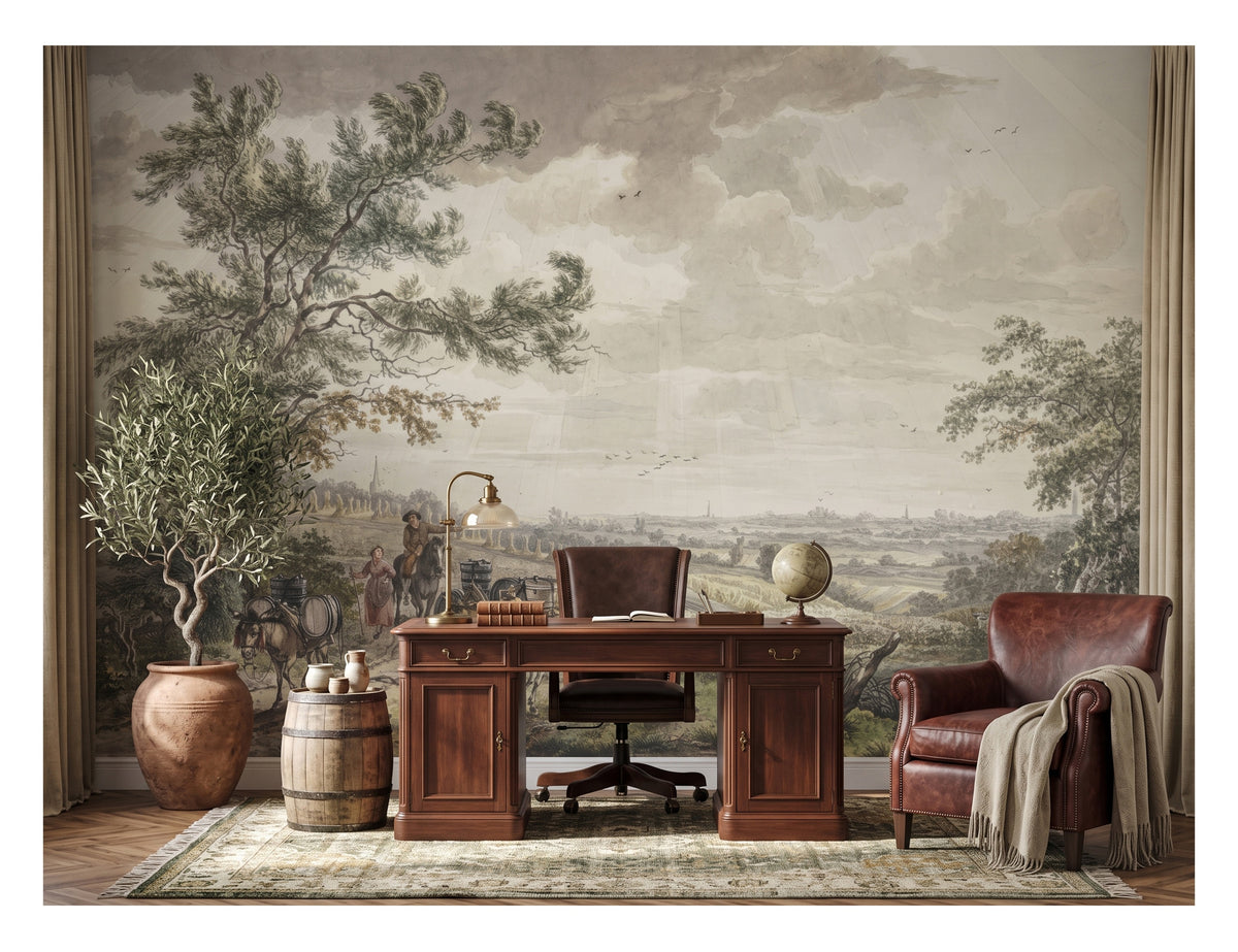 Vintage Green Country Lane wallpaper in a styled room, view 3