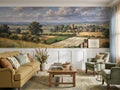 Green Fields & Village Panorama wallpaper in a styled room, view 1