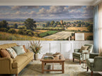 Green Fields & Village Panorama wallpaper in a styled room, view 1