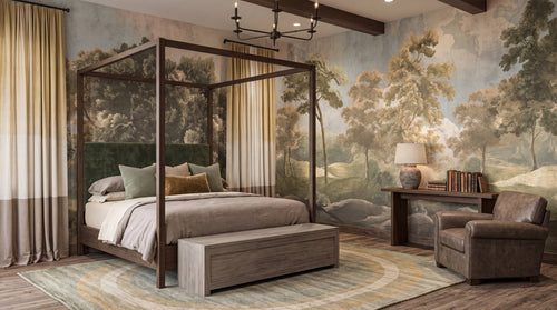 Classical Green Woodland Panorama wallpaper in a styled room, view 2