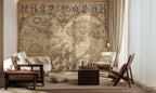 Vintage Antique World Map wallpaper in a styled room, view 3