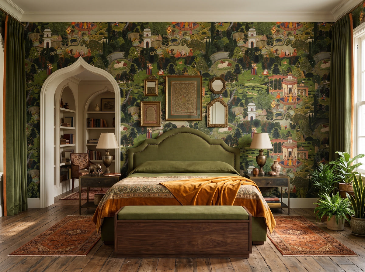 Green Miniature Palace & Garden wallpaper in a styled room, view 2