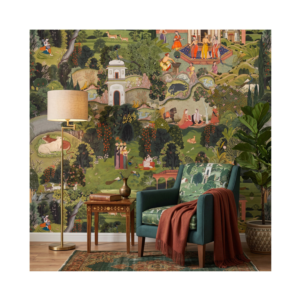Green Miniature Palace & Garden wallpaper in a styled room, view 3