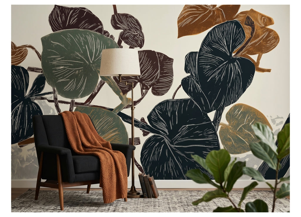 Oversized Rounded Botanical Leaves wallpaper in a styled room, view 3