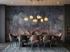 Distressed Blue & Gray Botanical Branches wallpaper in a styled room, view 2