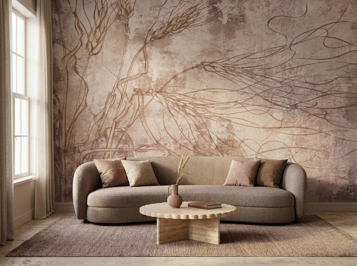 Beige & Brown Delicate Tree Branches wallpaper in a styled room, view 1