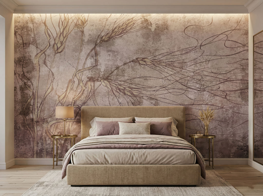 Beige & Brown Delicate Tree Branches wallpaper in a styled room, view 2