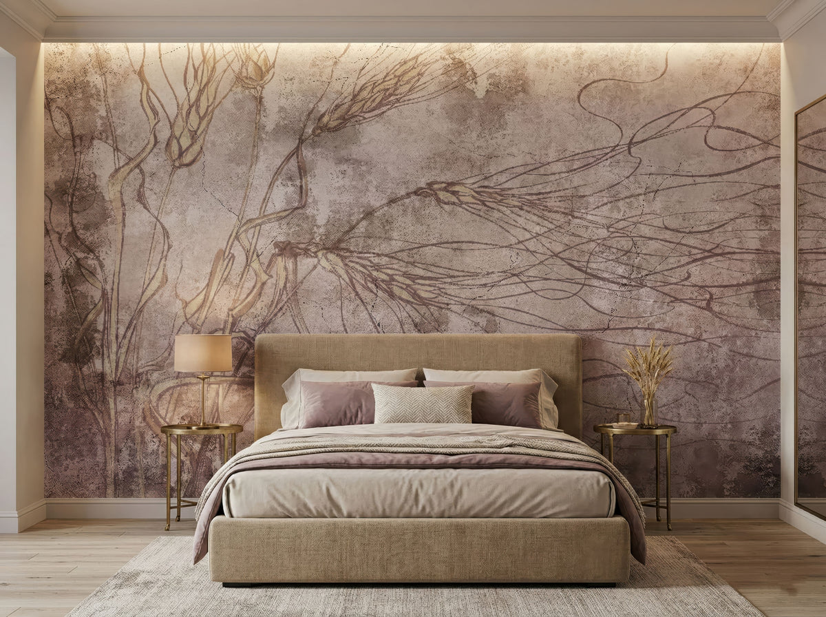 Beige & Brown Delicate Tree Branches wallpaper in a styled room, view 2