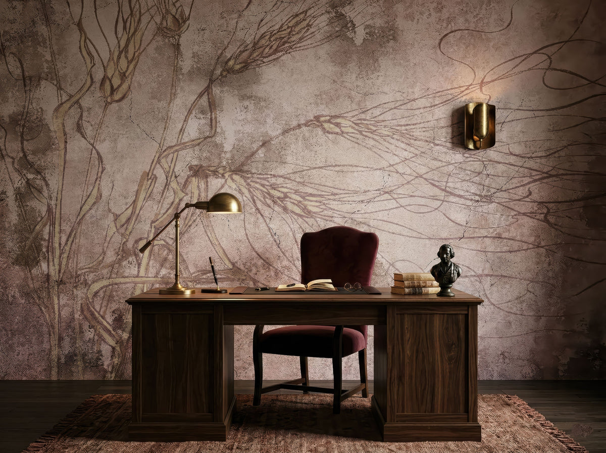 Beige & Brown Delicate Tree Branches wallpaper in a styled room, view 3