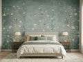 Sage Green Wildflowers wallpaper in a styled room, view 1