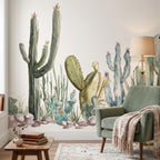 Watercolor Cactus & Succulent Garden wallpaper in a styled room, view 1