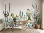 Watercolor Cactus & Succulent Garden wallpaper in a styled room, view 3