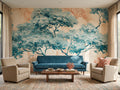 Turquoise Trees & Coral Branches wallpaper in a styled room, view 1