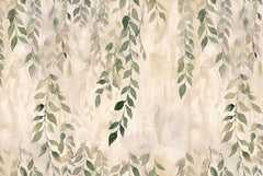 Trailing Watercolor Leaves on Beige wallpaper in a styled room, view 3