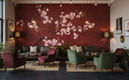 Pink Sakura on Burgundy wallpaper in a styled room, view 2