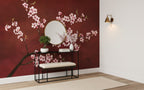 Pink Sakura on Burgundy wallpaper in a styled room, view 3