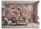 Blush Oversized Flowers & Classical Motifs wallpaper in a styled room, view 1