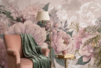 Blush Oversized Flowers & Classical Motifs wallpaper in a styled room, view 3