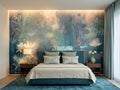 Blue Watercolor Water Lily Garden wallpaper in a styled room, view 1
